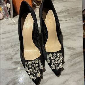 Nine West Black Heels with Pearl Accents